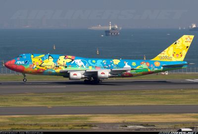 Pokemon Jet (JA8956)
Photo taken by Ian Schofield
http://www.airliners.net/open.file/1304728/M/

JA8956 (cn 25640/920) POKEMON! Great Japanese schemes are every where at Haneda and with the Tokyo Bay in the background perfect for aviation photography (Canon 30D + 100-400 IS L)
